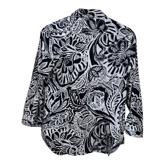 Lauren Ralph Lauren Womens Black & White Floral Print Button Down Blouse Size Pe - Picture 2 of 5